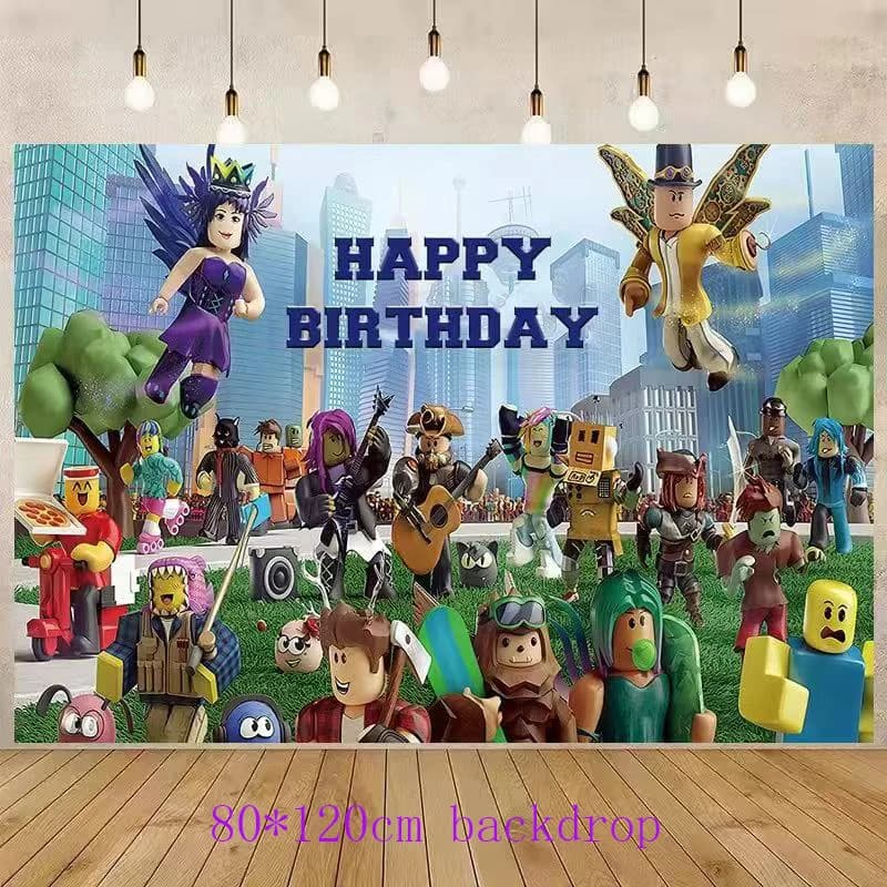 1 ensemble de décorations d'anniversaire sur le thème ROBLOX, fournitures de fête, bannière, gâteau,