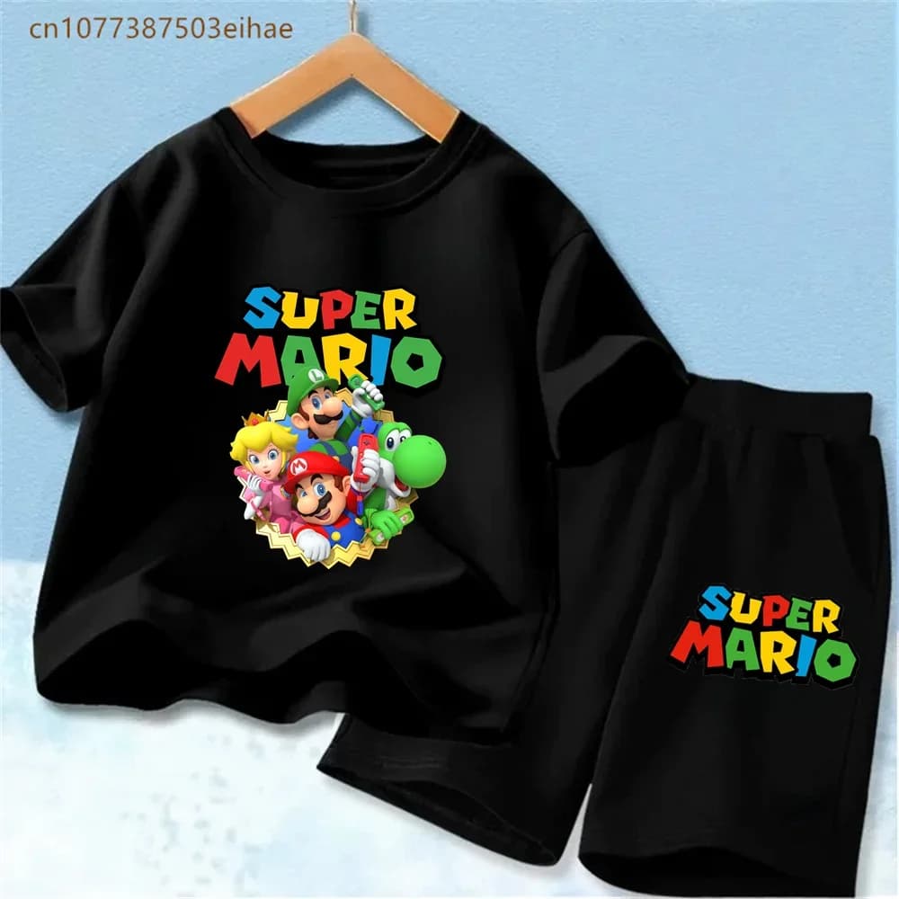 Ensemble de t-shirts Mario pour enfants, imprimé de dessins animés classiques, pour garçons et fille