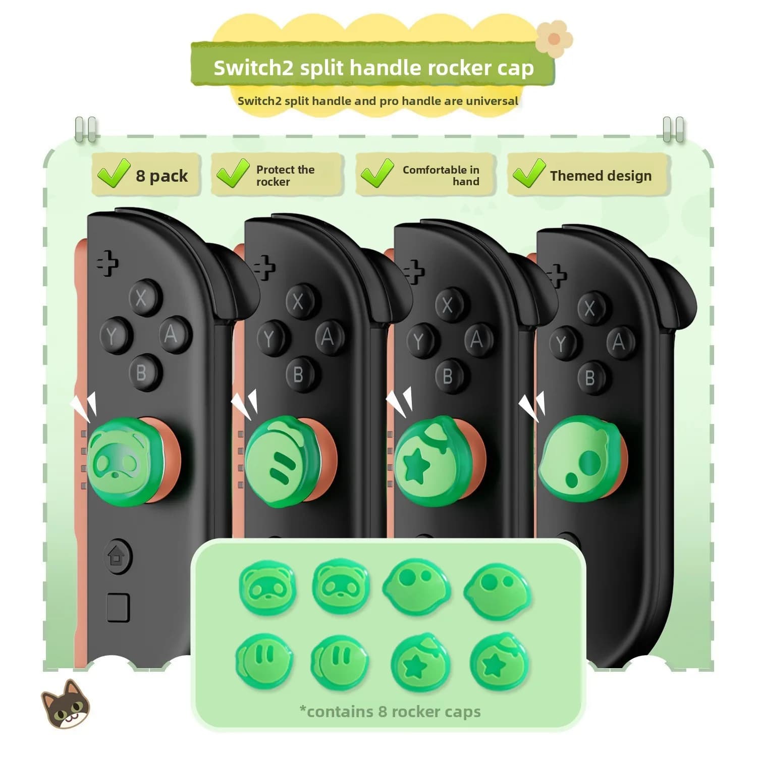Étui pour manette Switch 2 Animal Crossing et support pour cartes de jeu avec capuchons de pouce pou