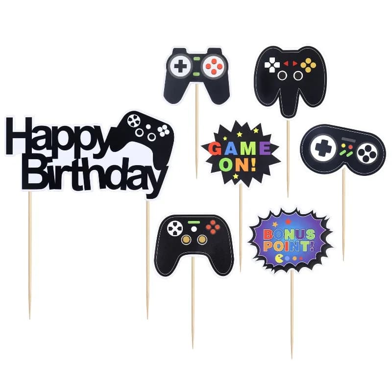 Carte de décoration de gâteau d'anniversaire pour console de jeu, tissu de décoration de fête sur le