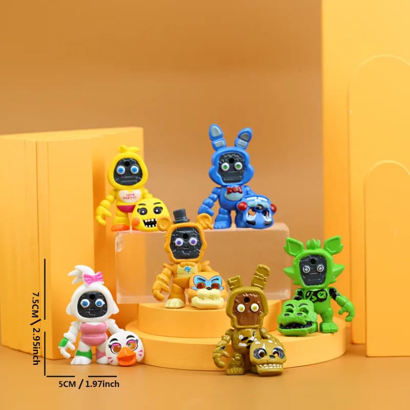 6 pièces/ensemble Figurines FNAF Freddy avec visage interchangeable, jouets d'action pour enfants, c