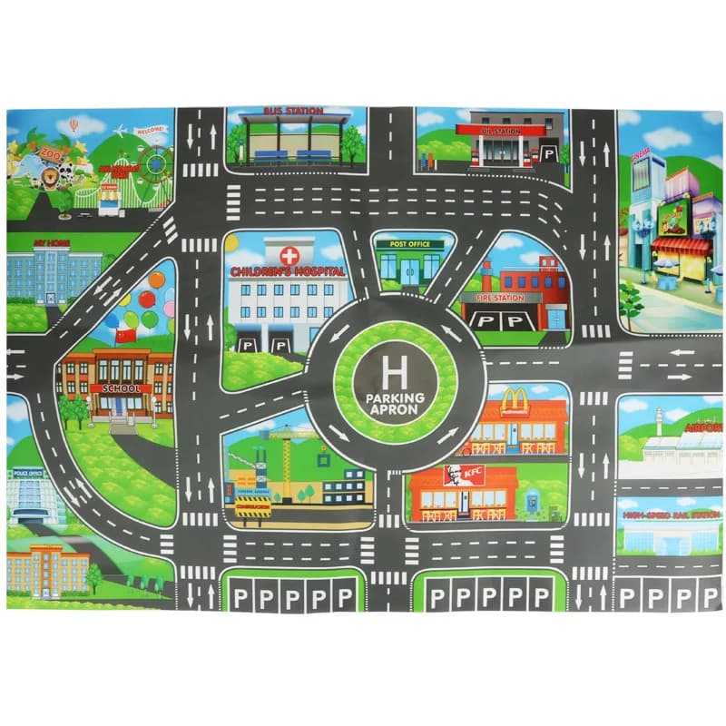 Tapis de jeu éducatif 130*100cm, carte routière Ffic 83*58cm, tapis de route en plastique pour enfan