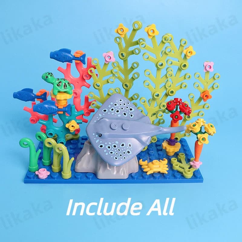 Blocs de construction d'animaux marins du monde sous-marin, jouets à rayons MOC, tortues, poisson, p