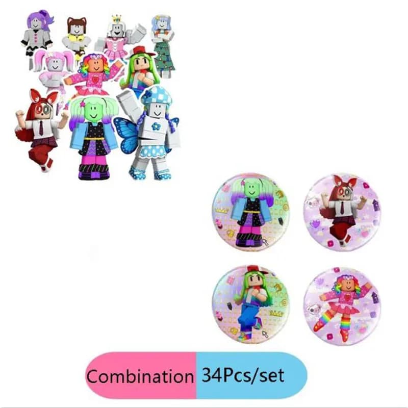 Ensemble combiné Roblox pour filles : autocollants ronds, étiquettes pour bouteilles d'eau, broches,