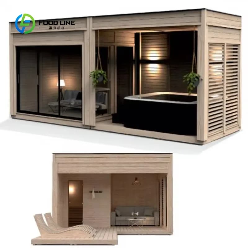 Sauna et bain à remous extérieur de luxe personnalisés, maison préfabriquée en bois, cabane moderne
