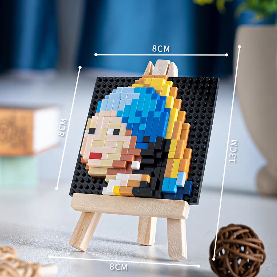 Blocs de construction de peinture célèbre avec chevalet en bois, briques en diamant, jouets éducatif