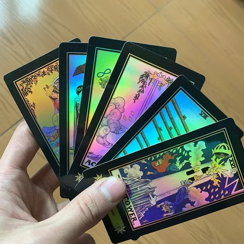 Jeu de société de cartes de Tarot holographiques, 78 pièces, cartes brillantes, édition anglaise com