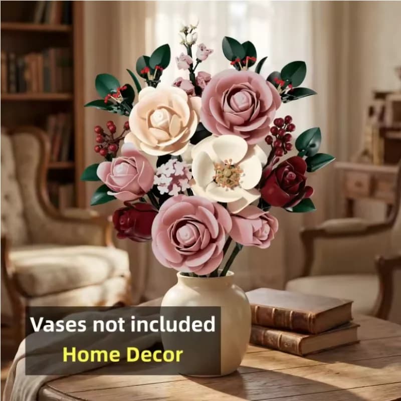Les derniers blocs de construction créatifs en forme de bouquet de roses pour 2026, cadeaux d'annive