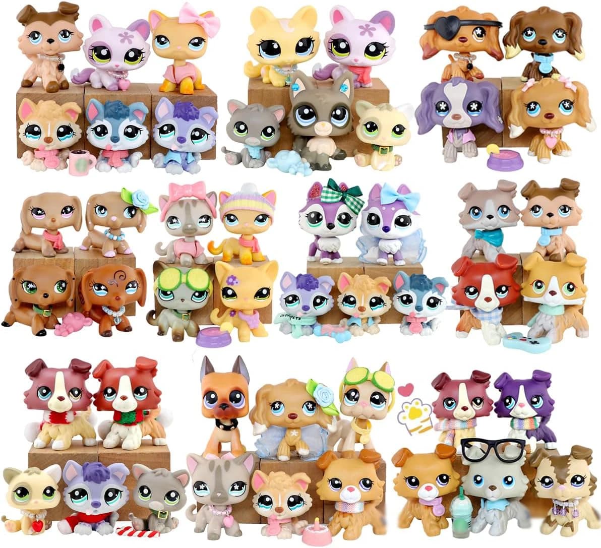 Lot de 5 figurines aléatoires pour animaux de compagnie avec 7 accessoires pour enfants : Collie, Ch