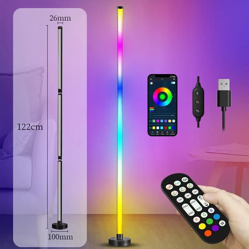 Lampe sur pied LED RGBIC, lumières d'ambiance, synchronisation musicale, éclairage d'angle pour cham