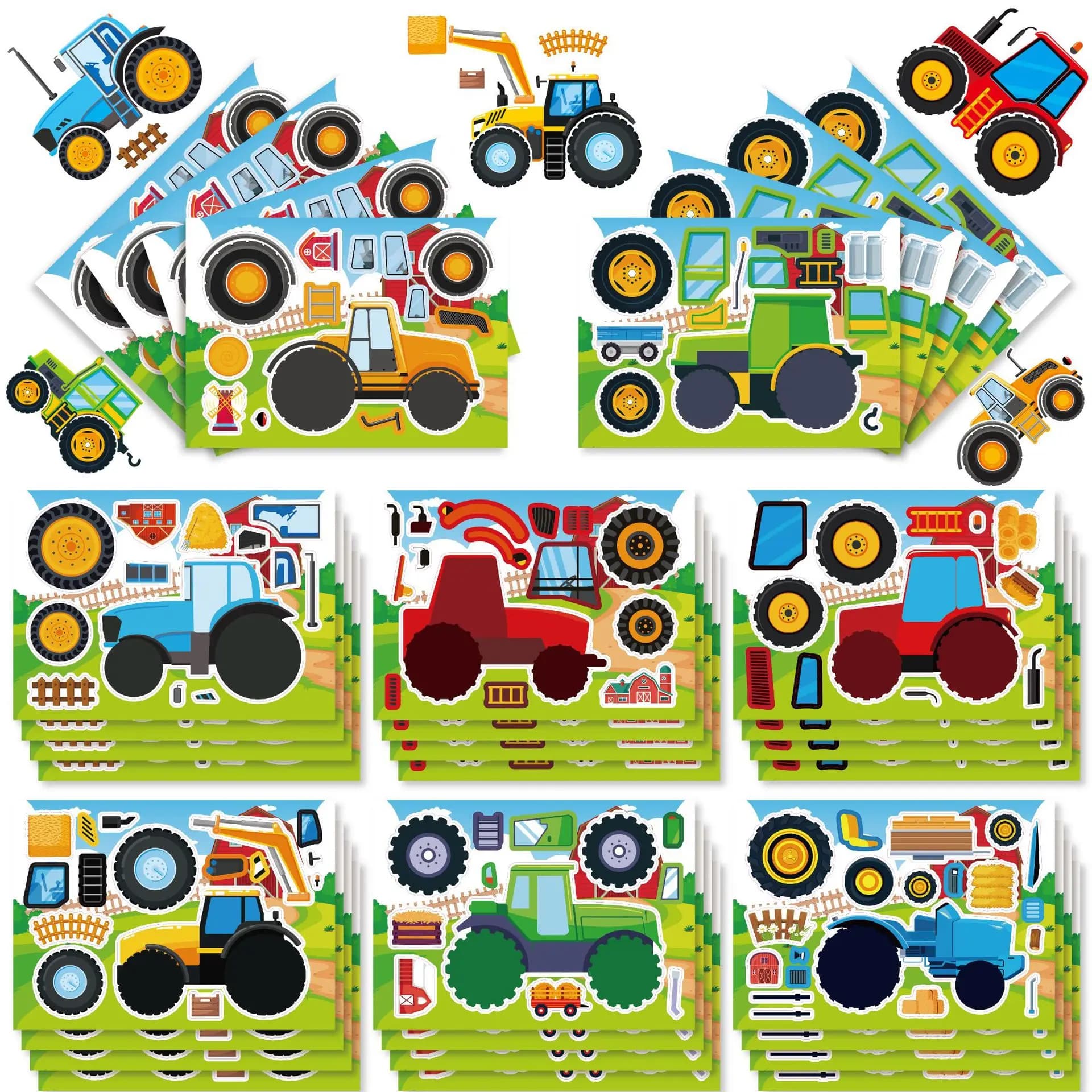 Autocollants de Puzzle pour tracteur agricole, 8/16 feuilles, faire un visage, Puzzle interactif Par