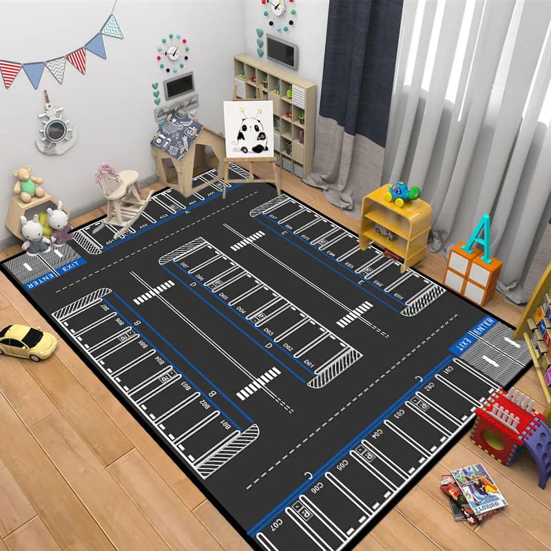 Tapis de jeu vintage pour parking, motif de numéros de stationnement, tapis antidérapant pour chambr