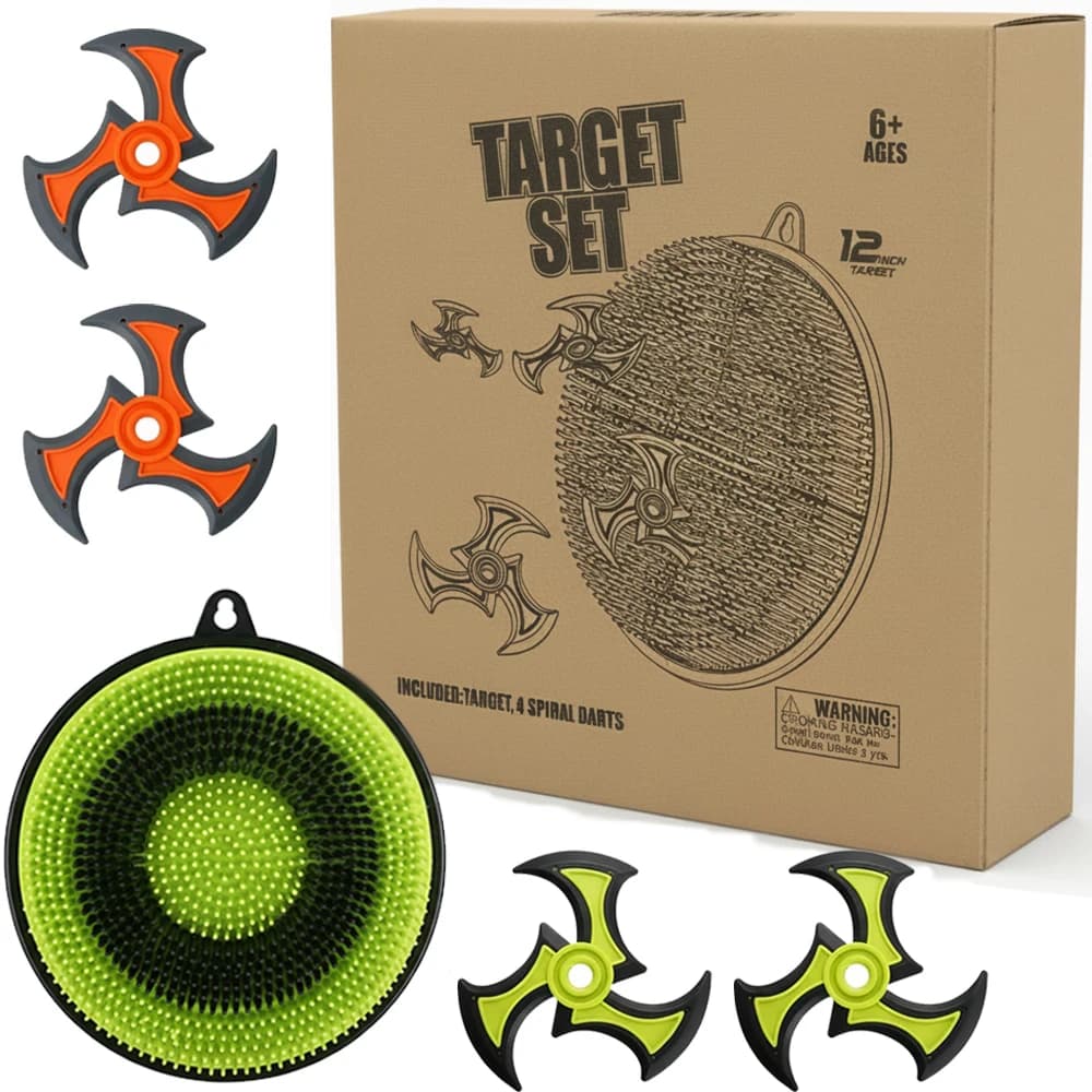 Kit de jeu de lancer de haches avec cible à poils de 30 cm/12 po et 4 fléchettes étoiles pour lancer