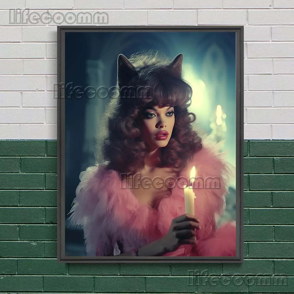 Loup-garou fille rose mignon femmes mur Art toile peinture Victorain contes folkloriques gothique fa