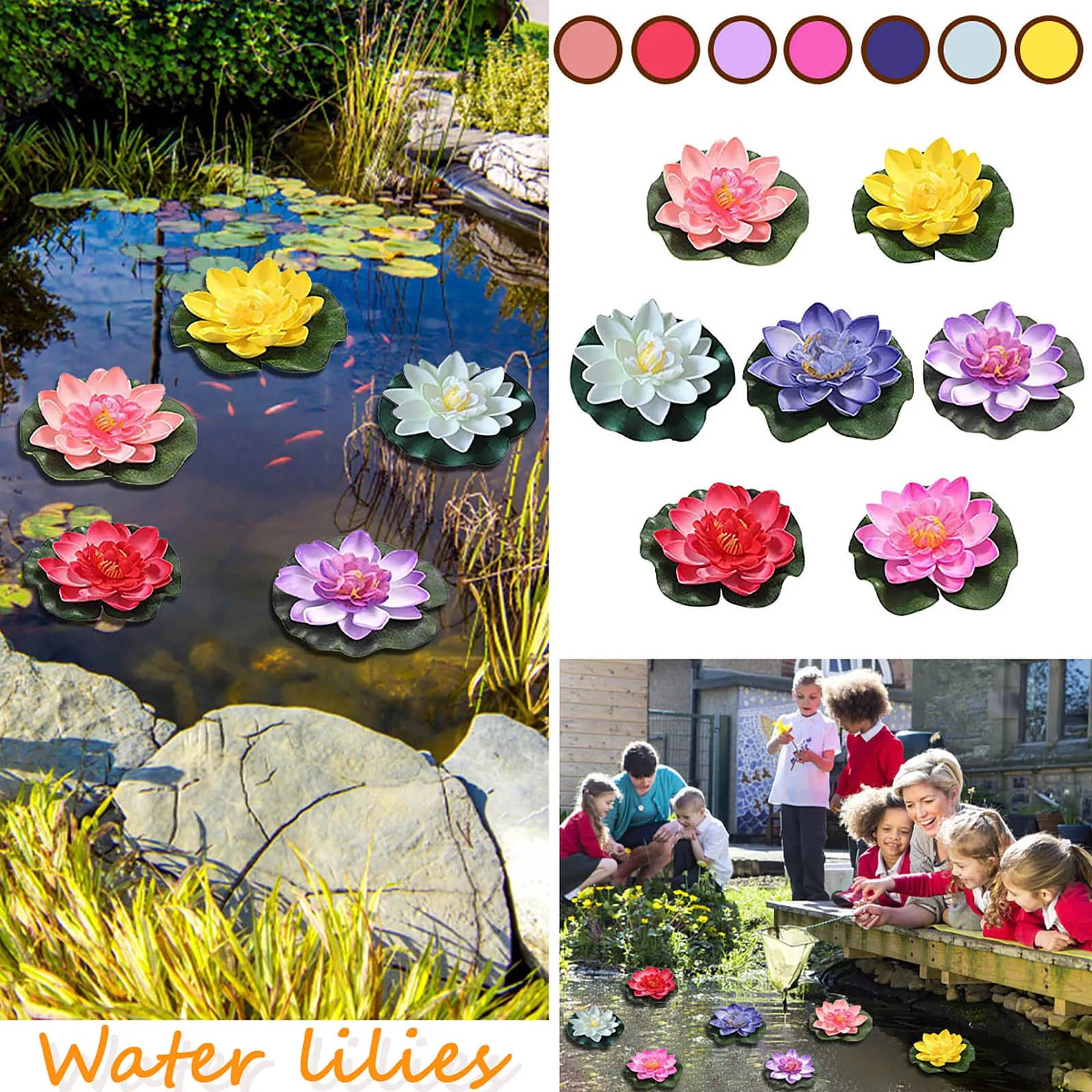 Nouvelle Décoration Flottante Artificielle de Nénuphar Coloré pour Bassin, Piscine, Fontaine, Aquari
