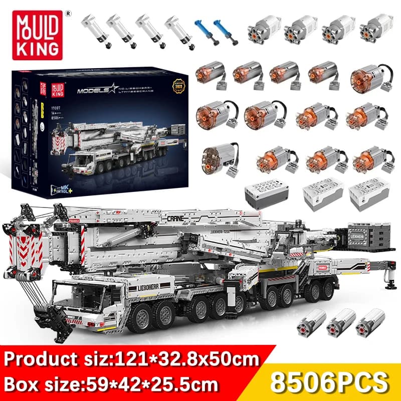 MOULD KING 17007 Grue 17008 Véhicule Technique APP Liebherr LTM11200 Camion MOC en Briques Voiture R