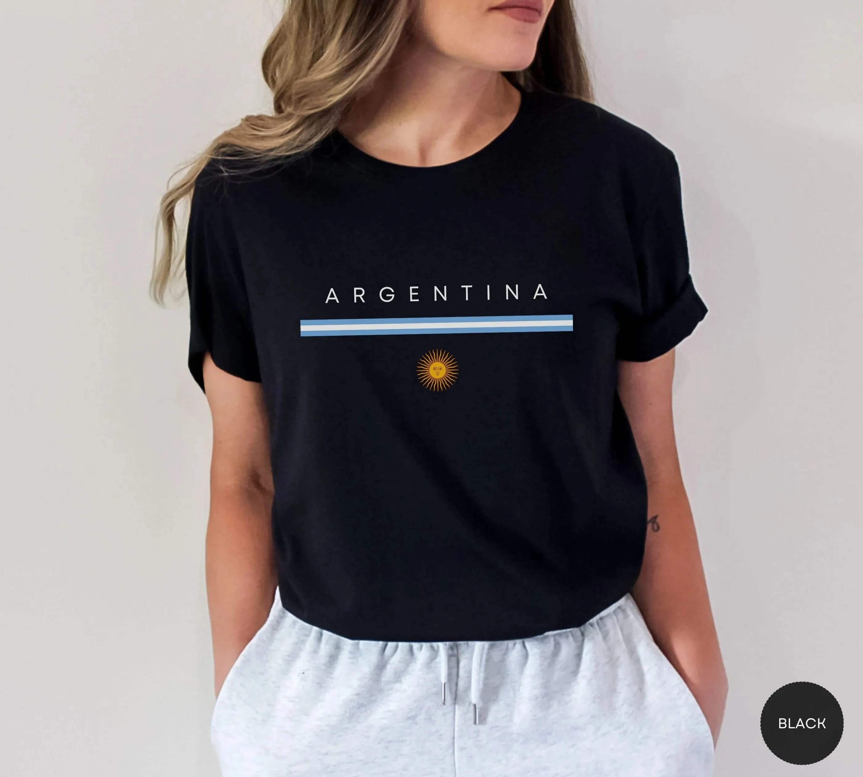 T-shirt de football d'été unisexe en coton à manches courtes, motif drapeau argentin 2026, coupe ove