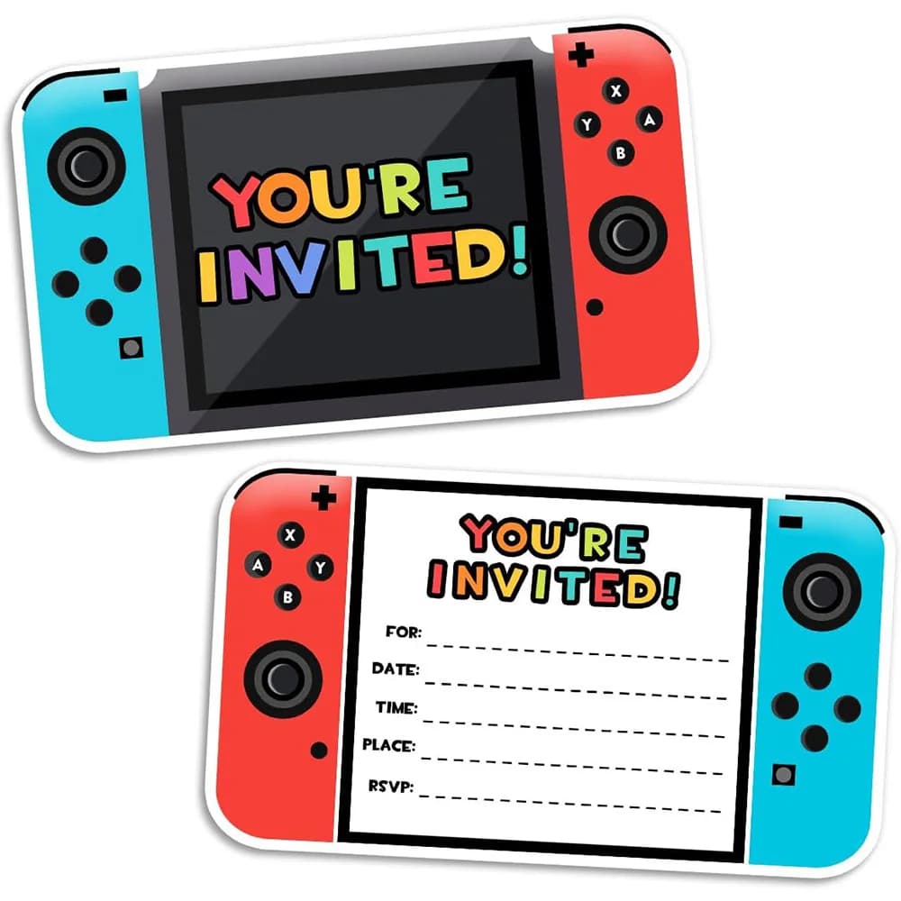 Cartes d'invitation de console de jeux créatifs pour enfants, jeu sur le thème du garçon, fête d'ann