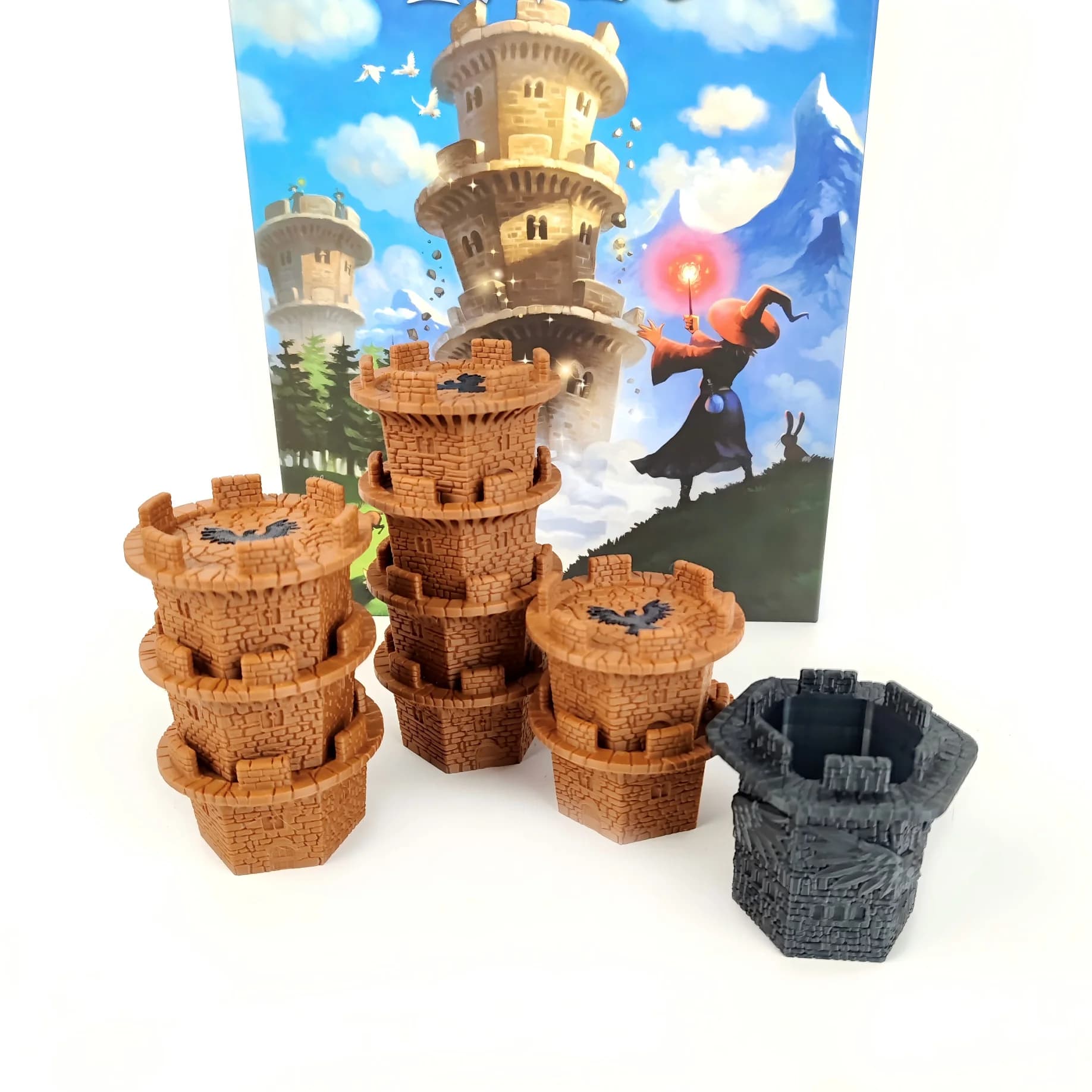 Accessoires de jeu de société, ensemble de jetons 3D Wondering Towers – 9 jetons bruns et 1 jeton no