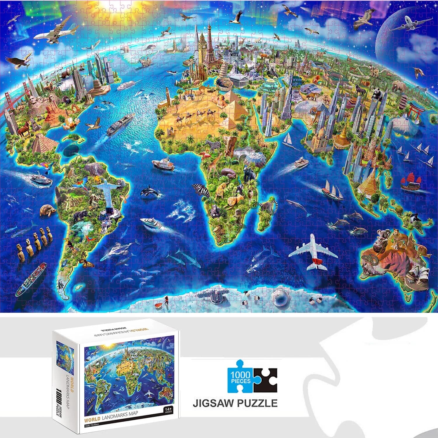 Puzzle de carte de monuments du monde pour adultes, 1000 pièces, jeux de décoration pour la maison,