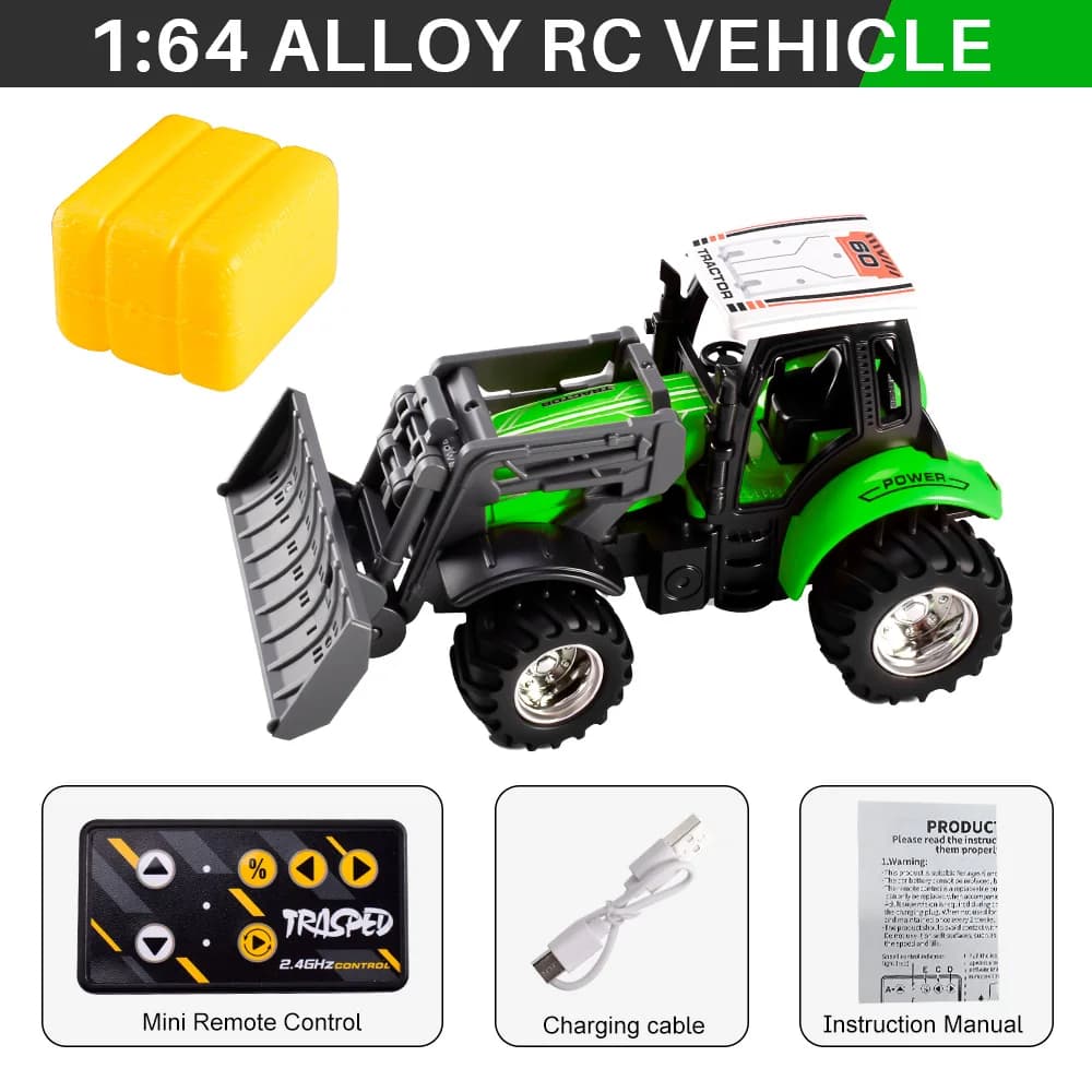 Tracteur agricole RC 1:64 avec lumières LED, contrôle 2,4 GHz, remorque DIY détachable pour enfants