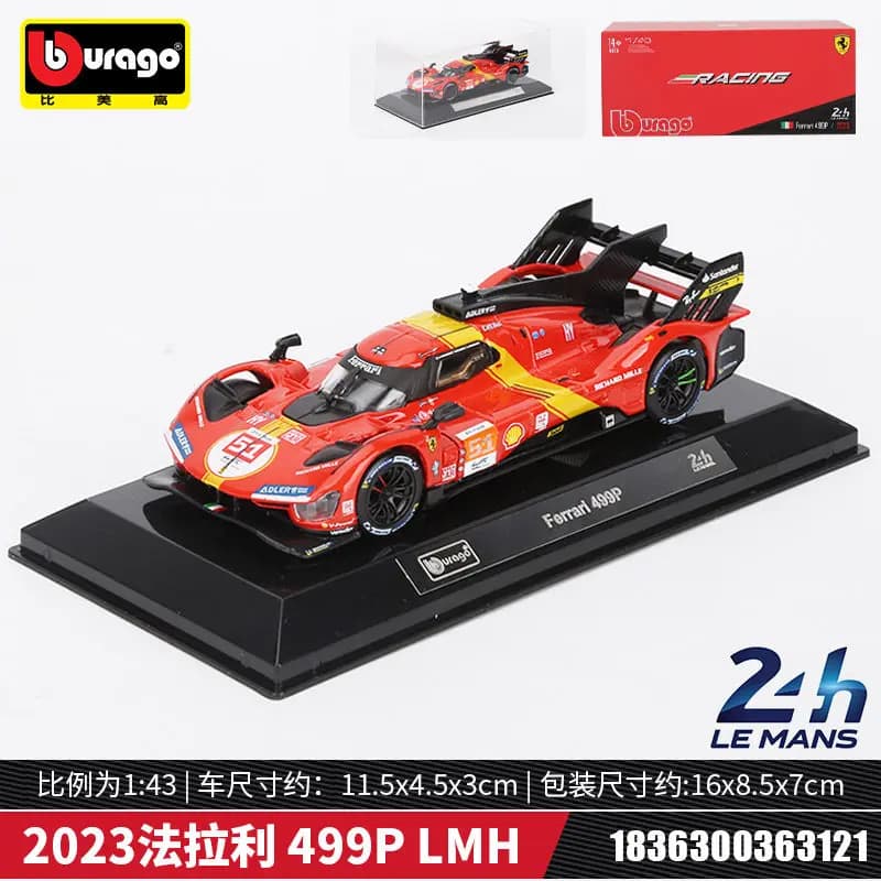 Bburago 1:43 Scale Ferrari 296 GT3 2023 499P LMH Challenge Ev0 Porsche 963 # Modèle de voiture en al