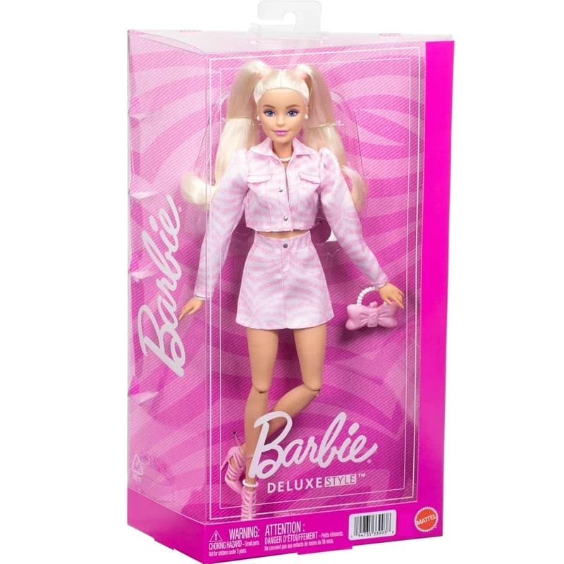 Poupées Barbie Deluxe authentiques, vêtements rétro en jean rose à imprimé étoile, corps articulé, a