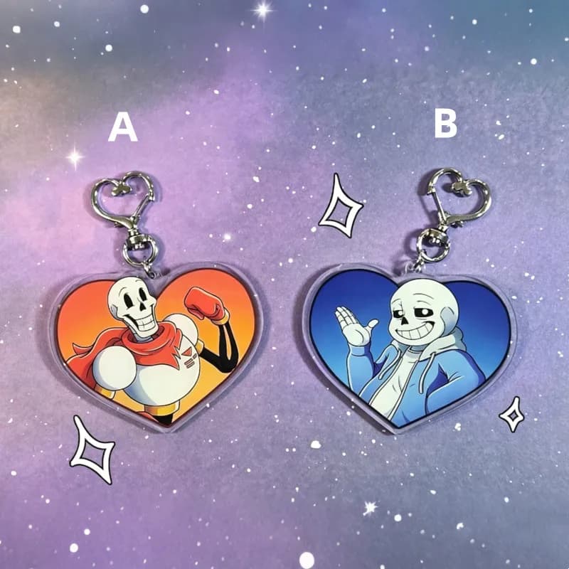 Porte-clés Undertale AU Sans - 6 breloques en acrylique en forme de cœur - Pack classique Fan Art -