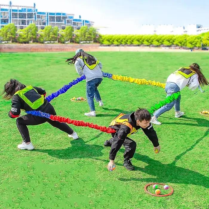 Jeux de groupe en plein air bandes élastiques multicolores pour adultes et enfants activités de team building coordination et déplacement sensoriel