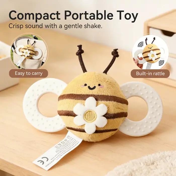 Jouet de dentition en abeille en peluche douce pour bébé 0-6 mois, hochet animal de compagnie, stimulateur de préhension précoce, cadeau pour naissance, occasion spéciale