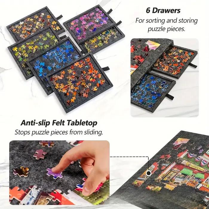 Ensemble de planches à puzzle inclinables 6 en 1 avec support et couvercle 2-en-1 pour adultes table à puzzle portable jusqu’à 1000 pièces occasions spéciales cadeau unique matériaux organiques gris foncé clair