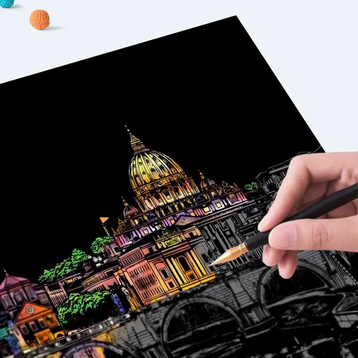 Kit de dessin à gratter des monuments célèbres pour enfants et adultes occasions spéciales décoration d'intérieur art éducatif
