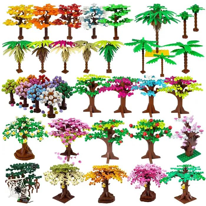 Briques MOC série arbre vert blocs de Construction plante ville jardin rue lac vue parc Jungle jouets de noël pour les enfants