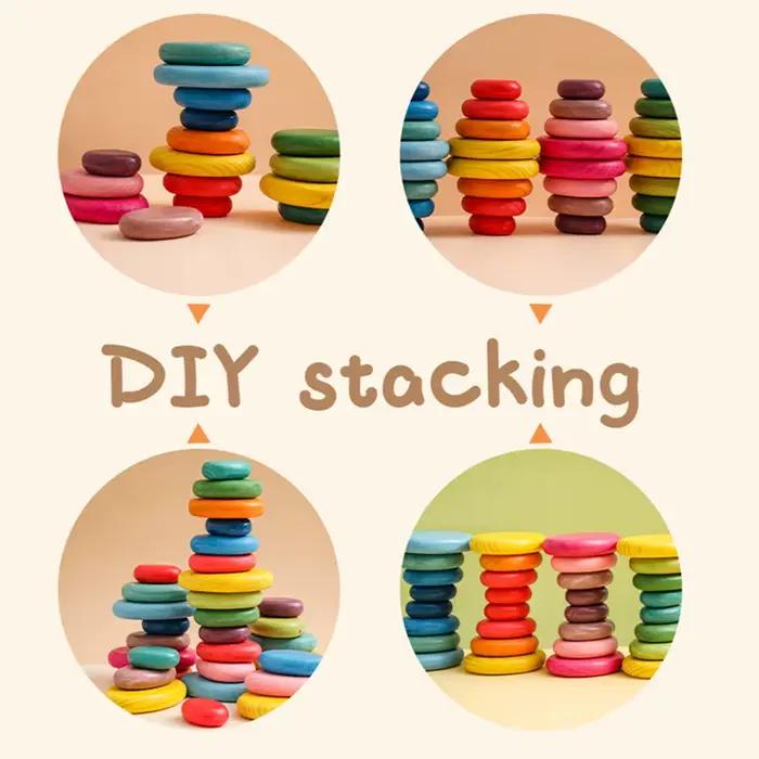 Blocs de construction en bois pour bébé, jouet éducatif Montessori sans BPA, pierre empilée arc-en-ciel, jouets empilables équilibrés, cadeaux pour enfants