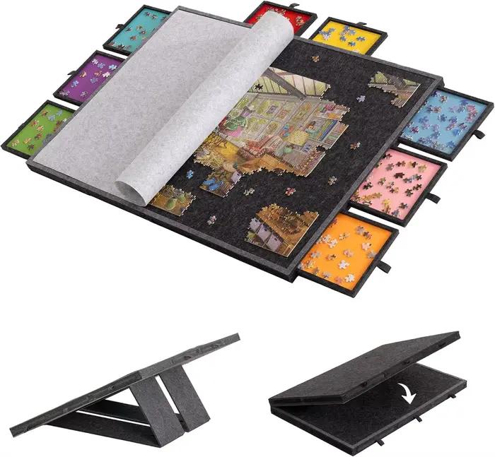 Table de puzzle inclinable et pliable de 2000 pièces avec 8 tiroirs colorés et couvercle, table de p