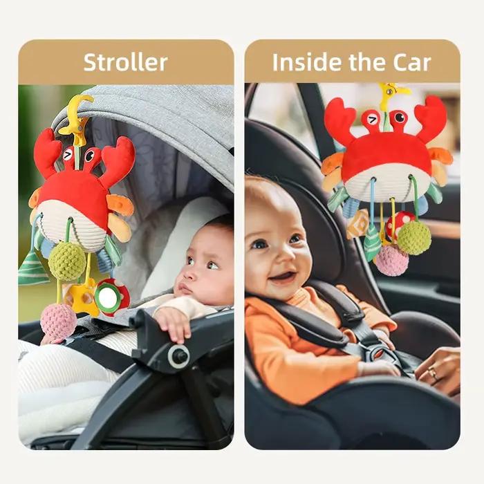 Jouets sensoriels pour bébé de 0 à 6 mois, accessoire de crabe suspendu pour berceau et siège de voiture avec hochets à Clip et jouet de dentition, cadeau pour nouveau-né