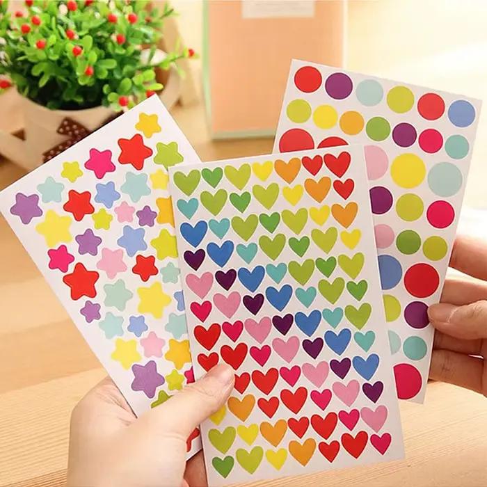 Autocollants mélangés en papier pour enfants, points, cœur, étoile, mignon, coloré, jouets, album, j