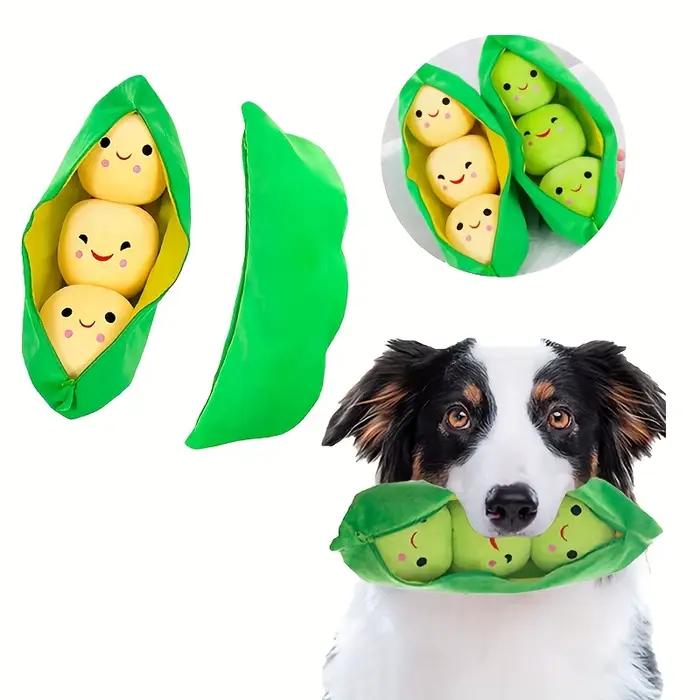 1 adorable jouet en peluche pour chien en forme de coque de pois avec visage souriant - Doux