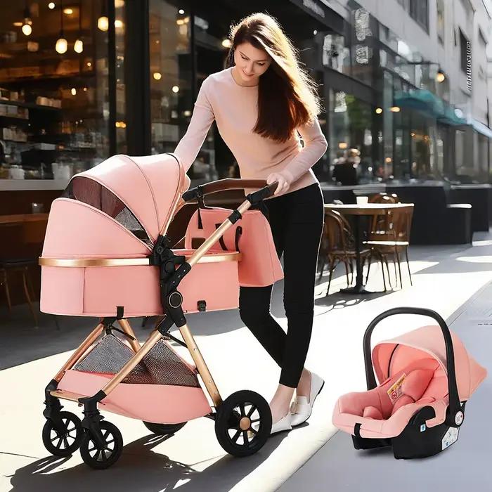 B.CHILDHOOD landau 3 en 1, landau combiné, systèmes de voyage, buggy avec poussée bidirectionnelle r