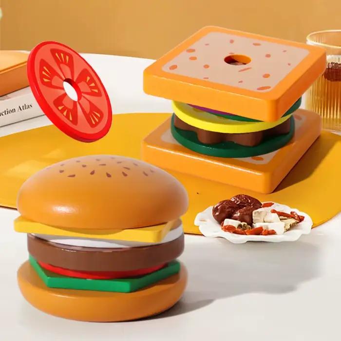 Jouets empilables de Sandwich de hambourg en bois pour les tout-petits et les enfants, jouets éducat
