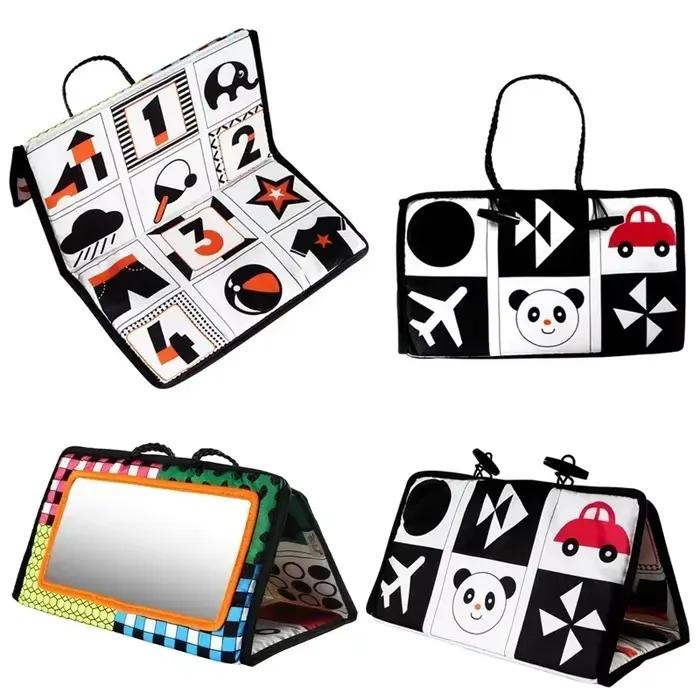 Miroir Tummy Time pour Nouveau-Né Noir et Blanc Montessori Jouet Sensoriel Activités à Contraste Élevé pour Développement Physique et Cognitif Occasions de Jeu Libre et Temps de Ventre