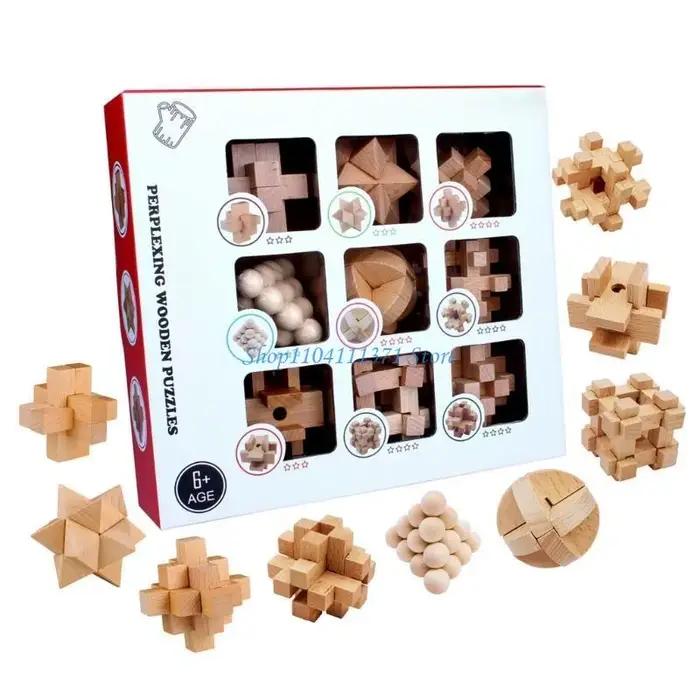 P9FC 9 pièces 3D casse-tête en bois Puzzle serrures jouet développement