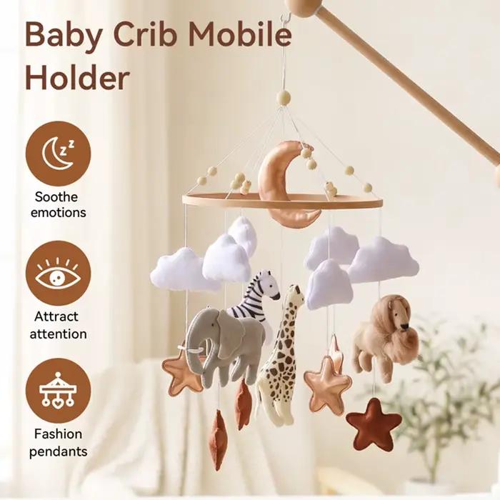 Mobile musical pour berceau avec boite à musique, ours en feutre doux, hochet suspendu, jouet suspendu pour nouveau-né, décoration de chambre d'enfant, stimulation visuelle et auditive, cadeau de naissance, univers enchanté pour bébé