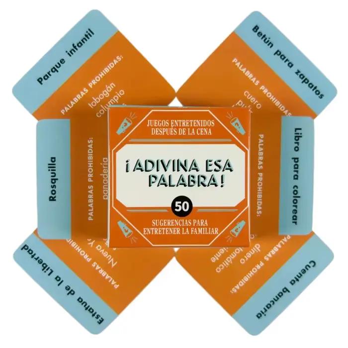 Jeu de devinettes de mots espagnols - 50 cartes de vocabulaire, jeu de cartes d'apprentissage des langues, jeu de réunion familiale, adapté aux adultes et aux adolescents.