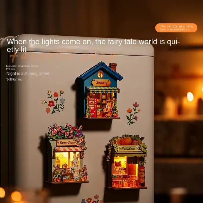Kit de Modélisme Créatif DIY 3D en Bois : Mini Maison, Jouet Puzzle, Aimant de Réfrigérateur, Animaux Faits Main, Décoration Maison, Cadeaux pour Amis