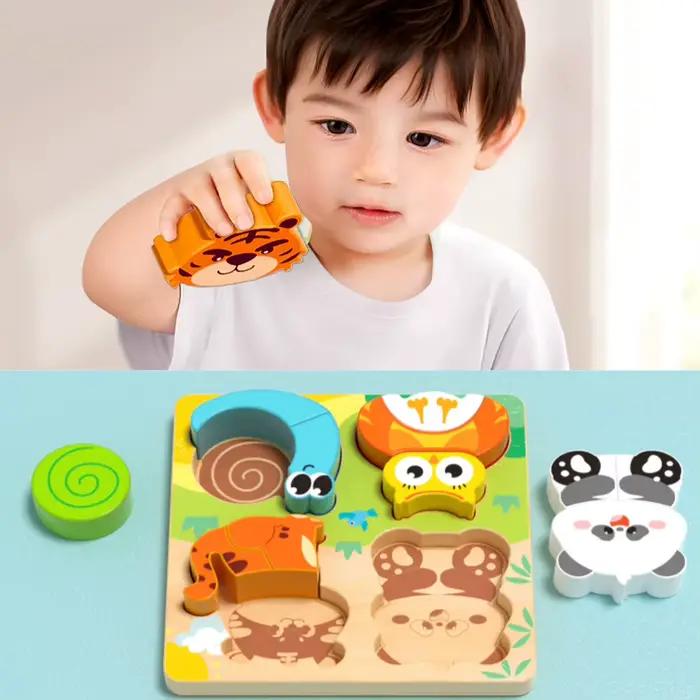 Jouets éducatifs en bois 4 en 1 Puzzle 3D Animaux de Dessin Animé Apprentissage Précoce Pour Enfants Occasions Spéciales