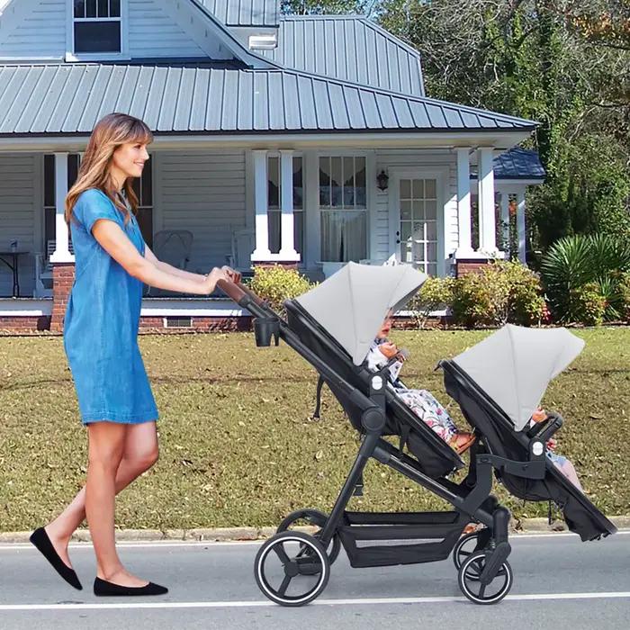Poussette Double piste Tandem pour nourrissons et tout-petits, landau pliable pour couffin, multi-po