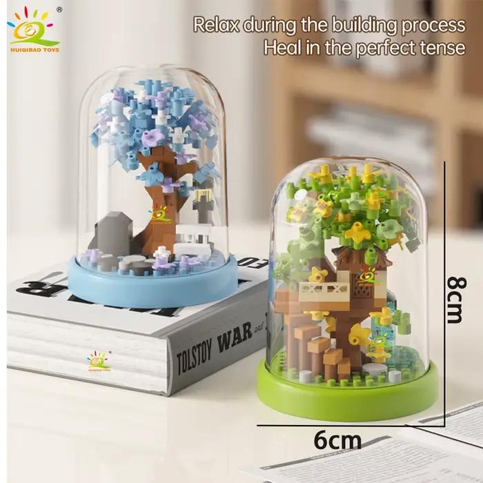 HUIQIBAO MOC Mini maison dans les arbres quatre saisons avec boîte d'affichage modèle Micro bloc de construction diamant