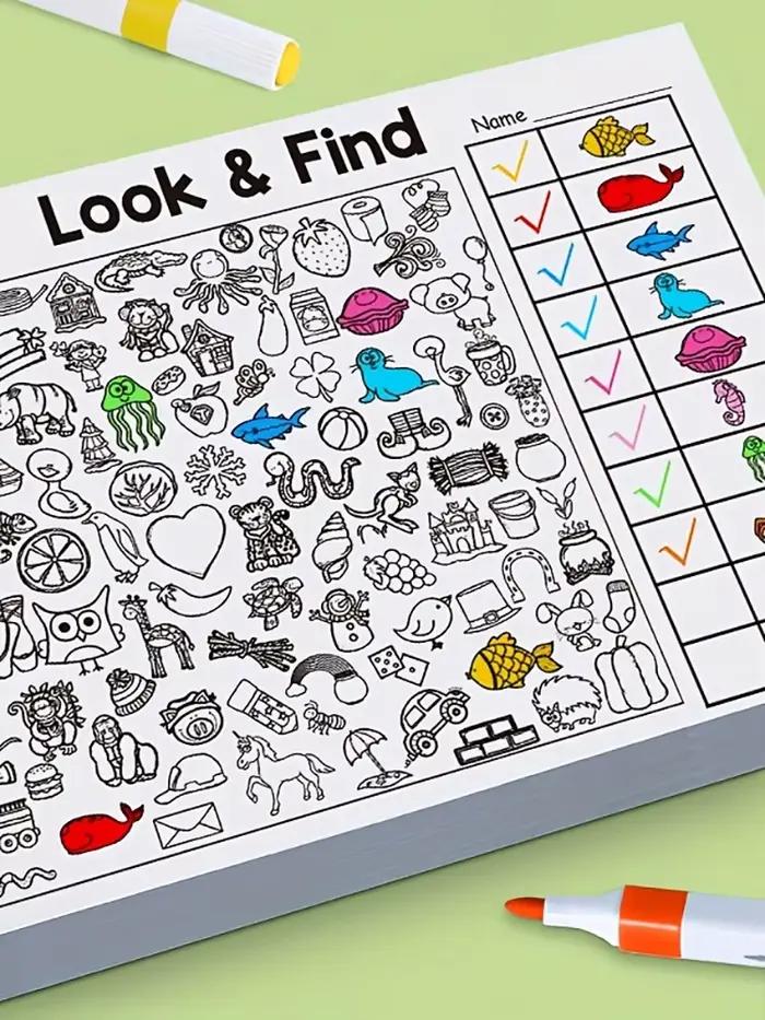 Livre d'activités interactif de mémoire et de reconnaissance des couleurs avec jeux de recherche