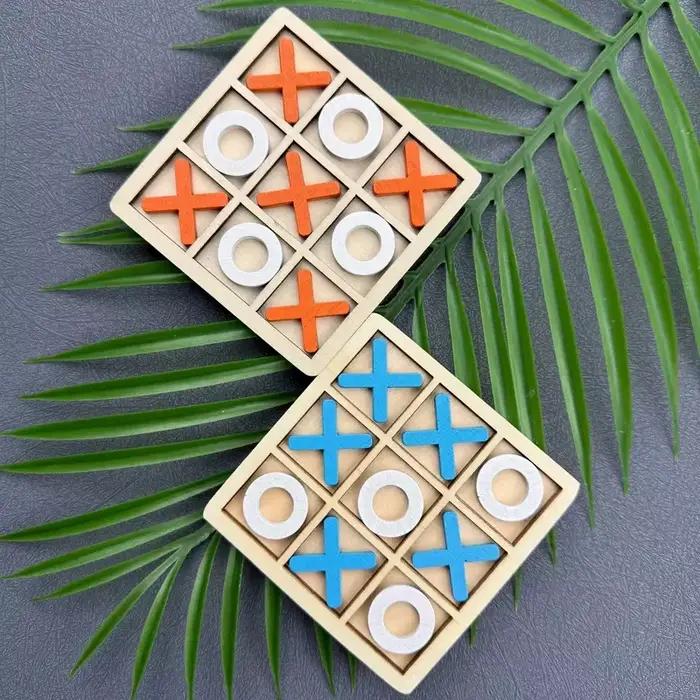 Jeu de puzzle Tic Tac Toe en bois pour deux joueurs